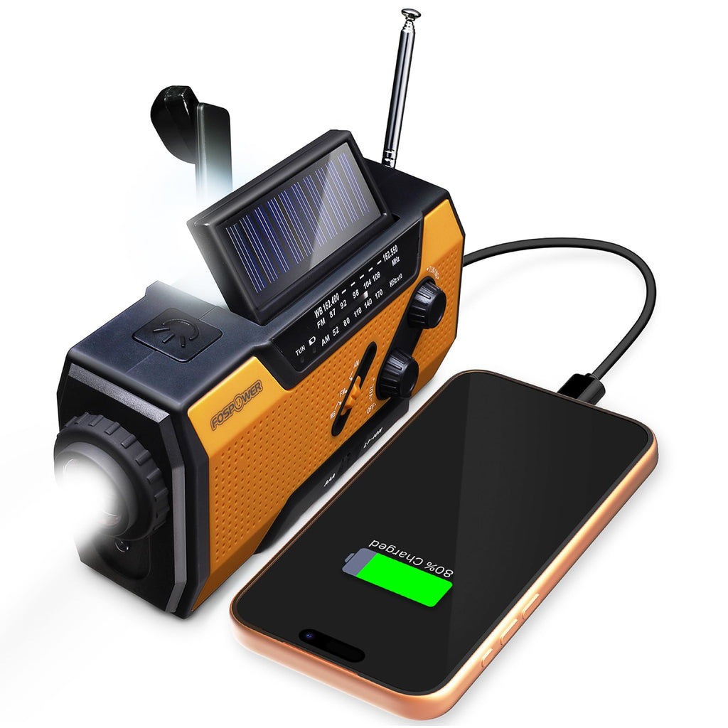 Noodradio met Powerbank, Zonnepaneel en Zwengel – 7400 mWh