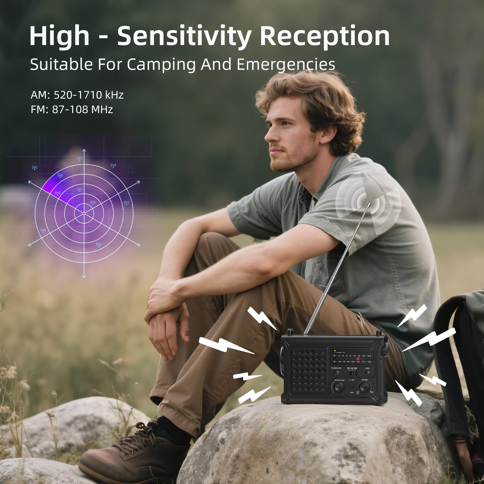 Noodradio met Powerbank, Zwengel en Zonnepaneel – 12000 mAh