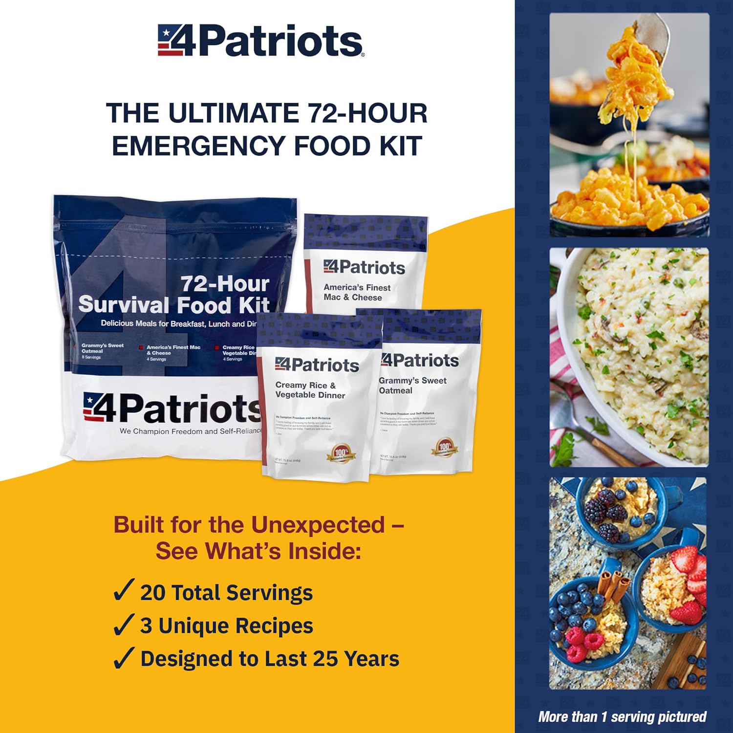4Patriots 72-uurs noodvoedselkit met gevriesdroogde maaltijden en 20 porties