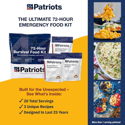 4Patriots 72-uurs noodvoedselkit met gevriesdroogde maaltijden en 20 porties