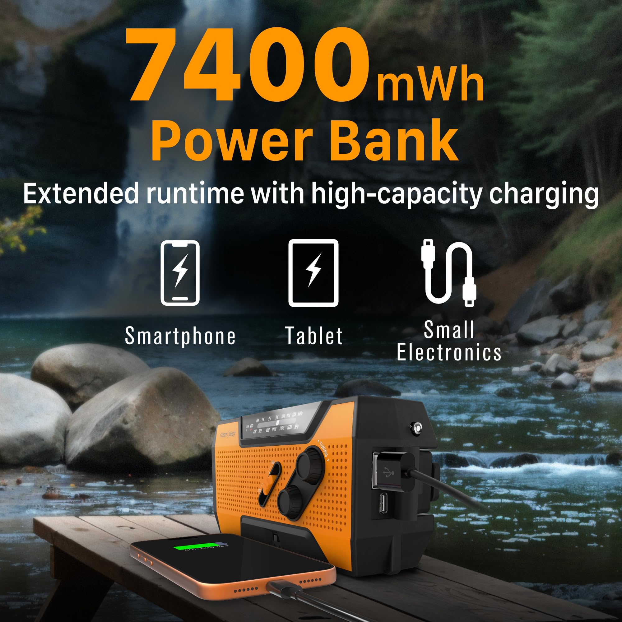 Noodradio met Powerbank, Zonnepaneel en Zwengel – 7400 mWh