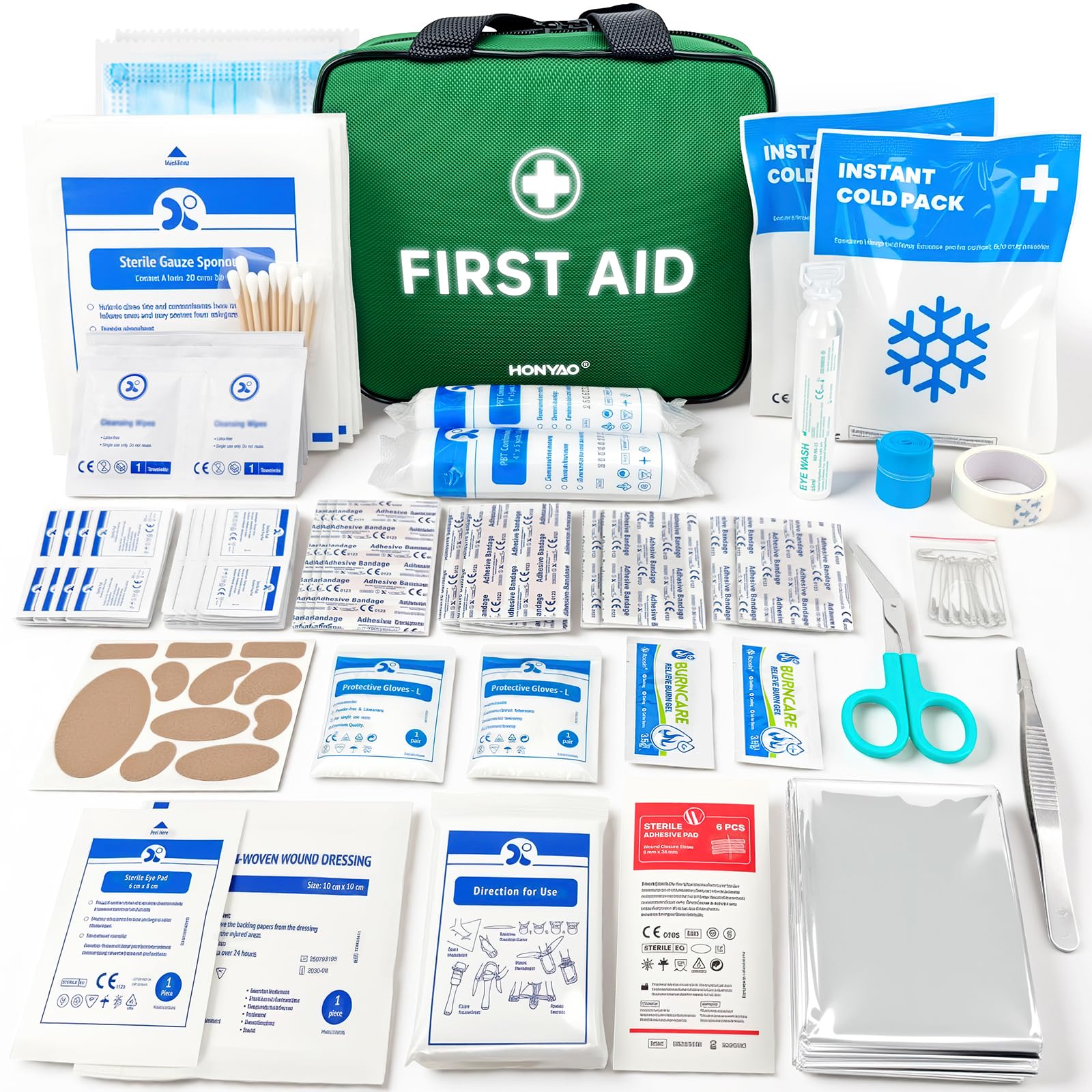 Complete EHBO-set 180-delig in groene opbergkit voor thuis, auto en outdoor gebruik