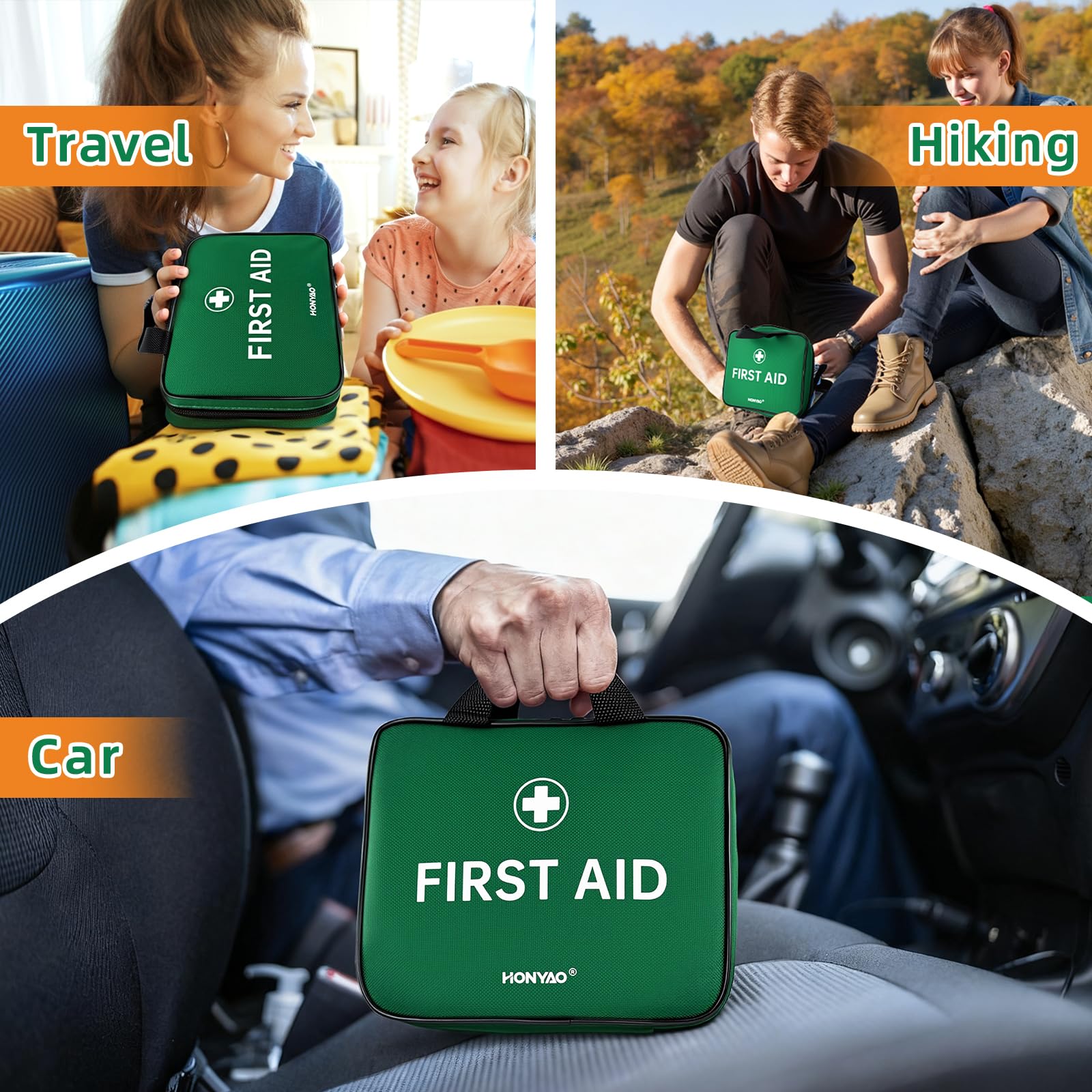Complete EHBO-set 180-delig in groene opbergkit voor thuis, auto en outdoor gebruik