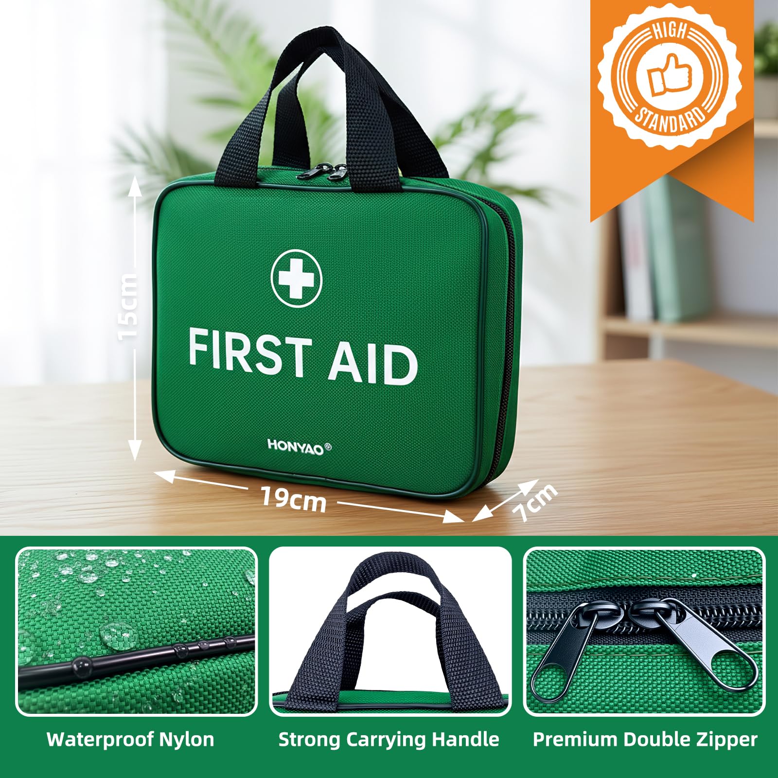 Complete EHBO-set 180-delig in groene opbergkit voor thuis, auto en outdoor gebruik