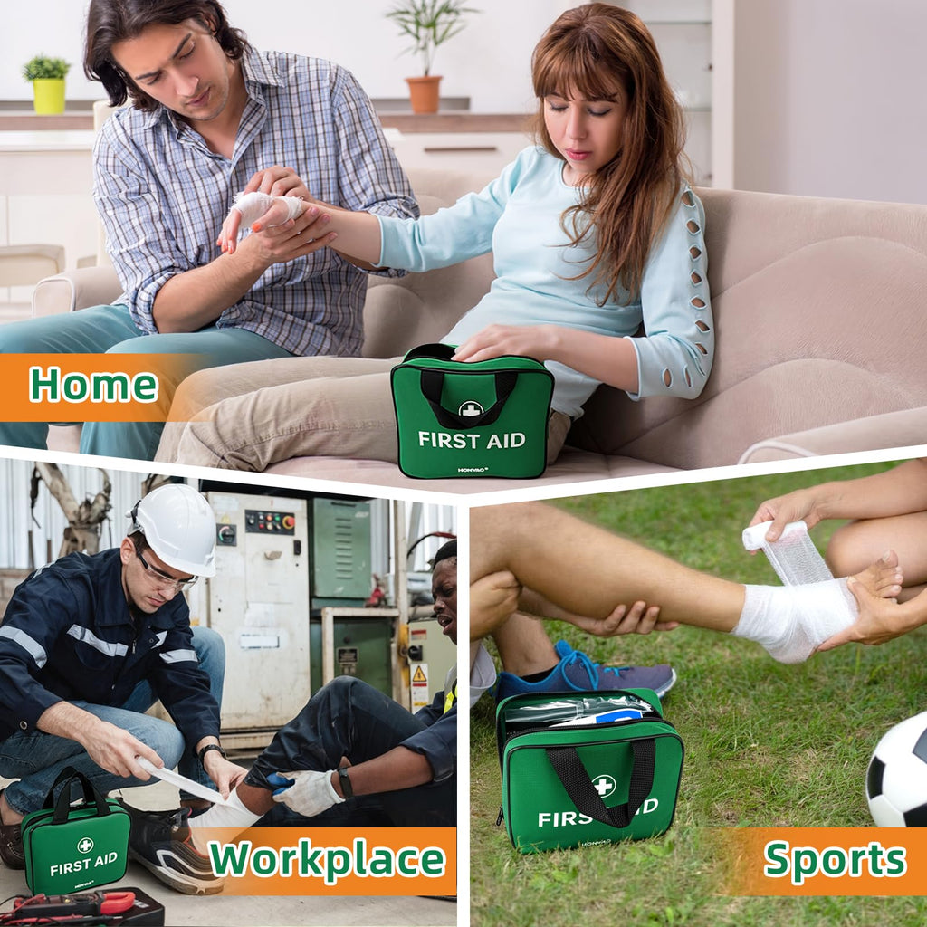 Complete EHBO-set 180-delig in groene opbergkit voor thuis, auto en outdoor gebruik