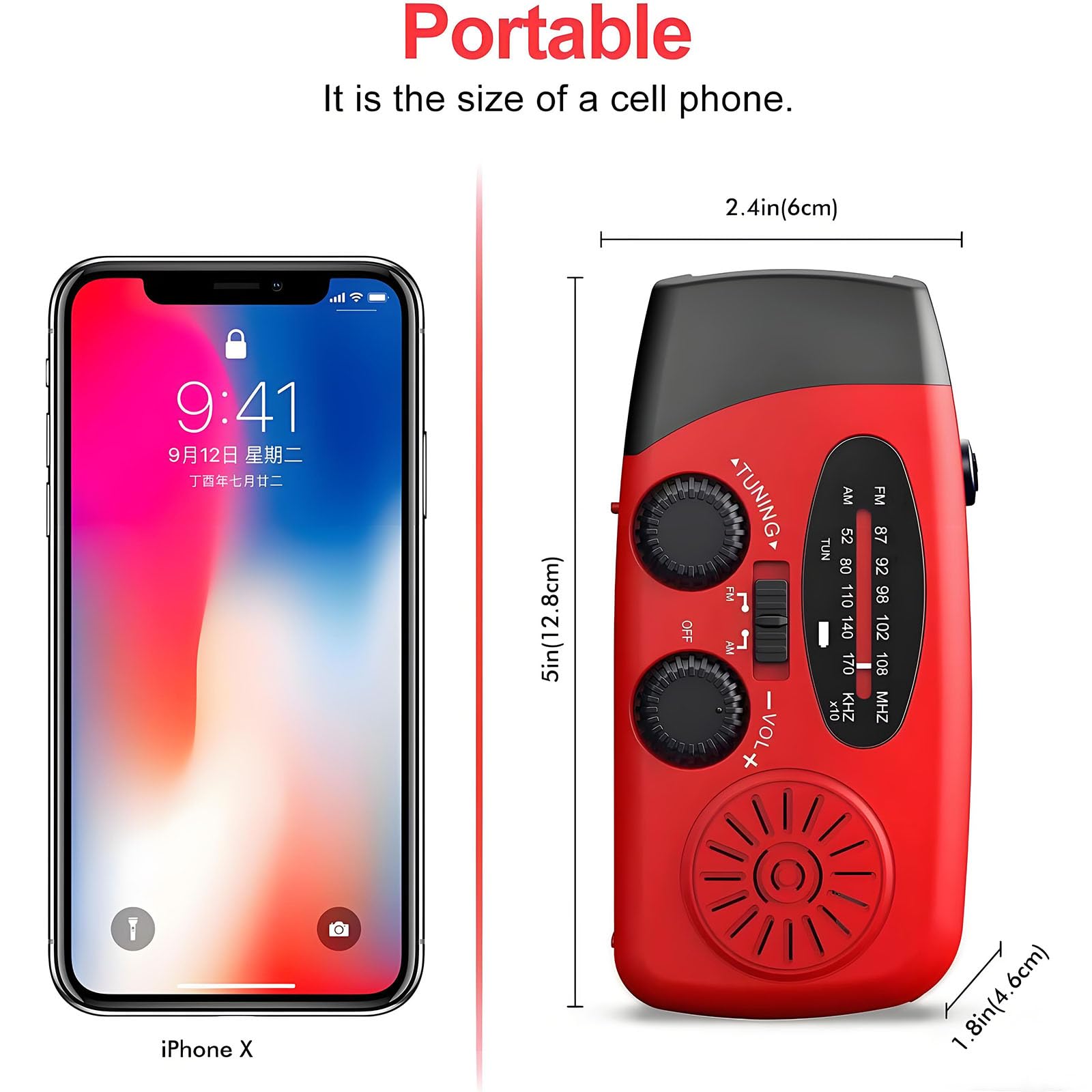 Draagbare noodradio op zonne-energie met handslinger, zaklamp en 2000 mAh powerbank