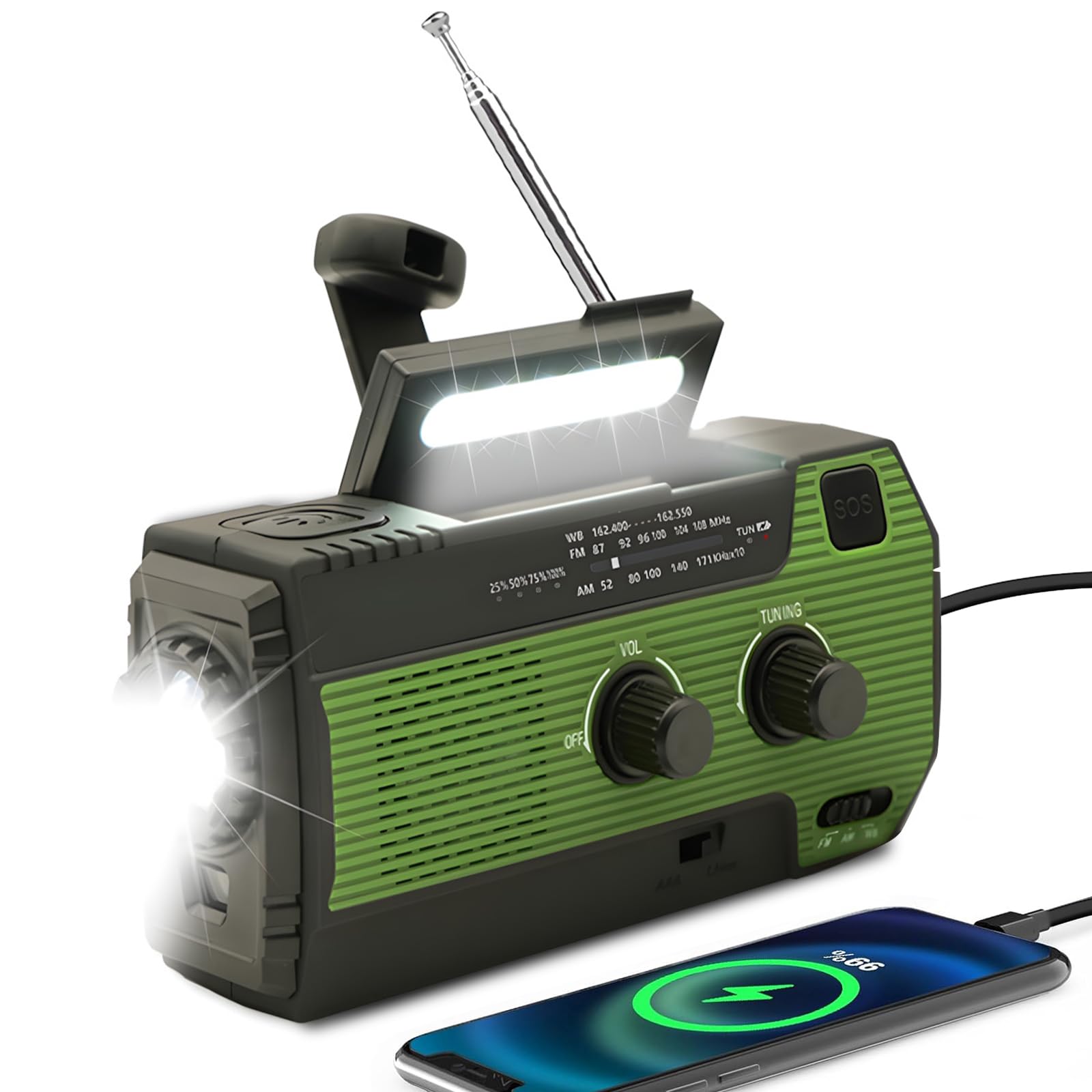 Noodradio op zonne-energie met handslinger, zaklamp, SOS-alarm en 4000 mAh powerbank